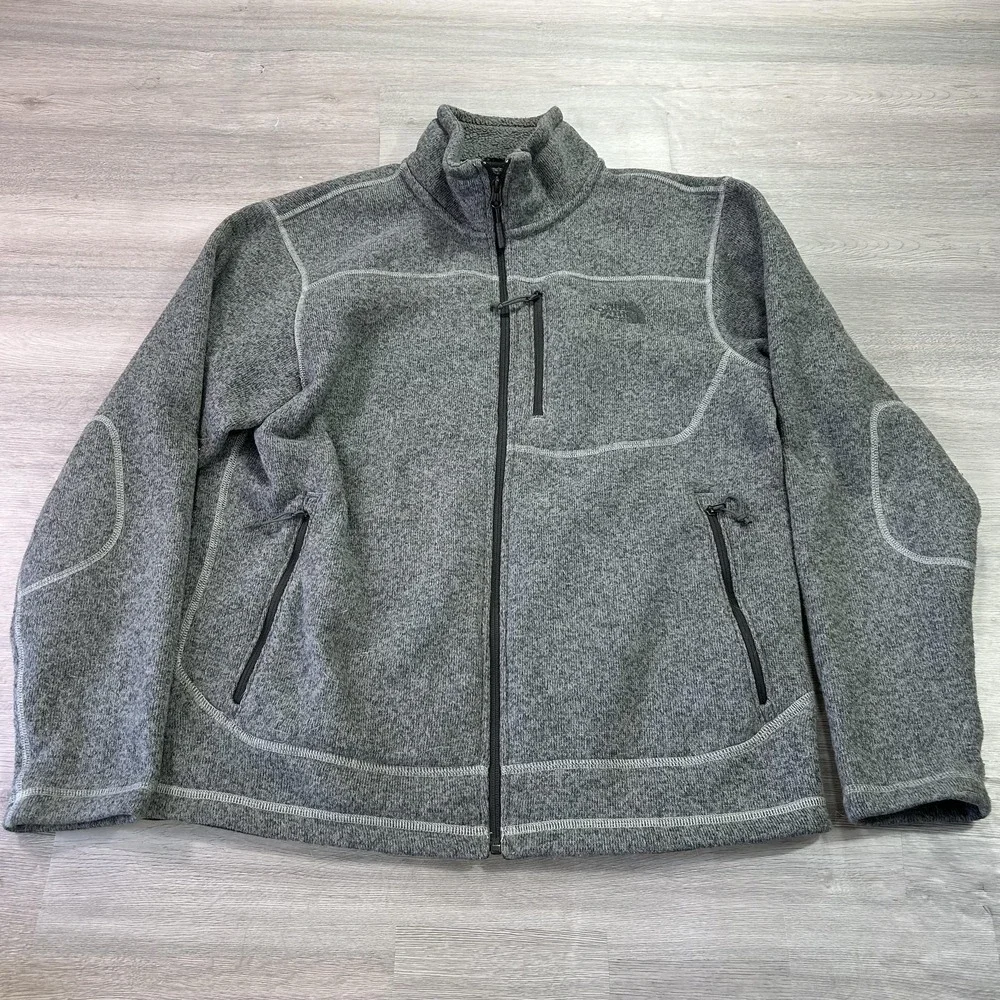 The North Face Jacket Mens Medium Gray Fleece Windbreaker Full Zip Pockets